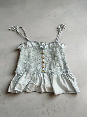 HARPER HERITAGE Light Blue Smocked Peplum Tank Top Size Small